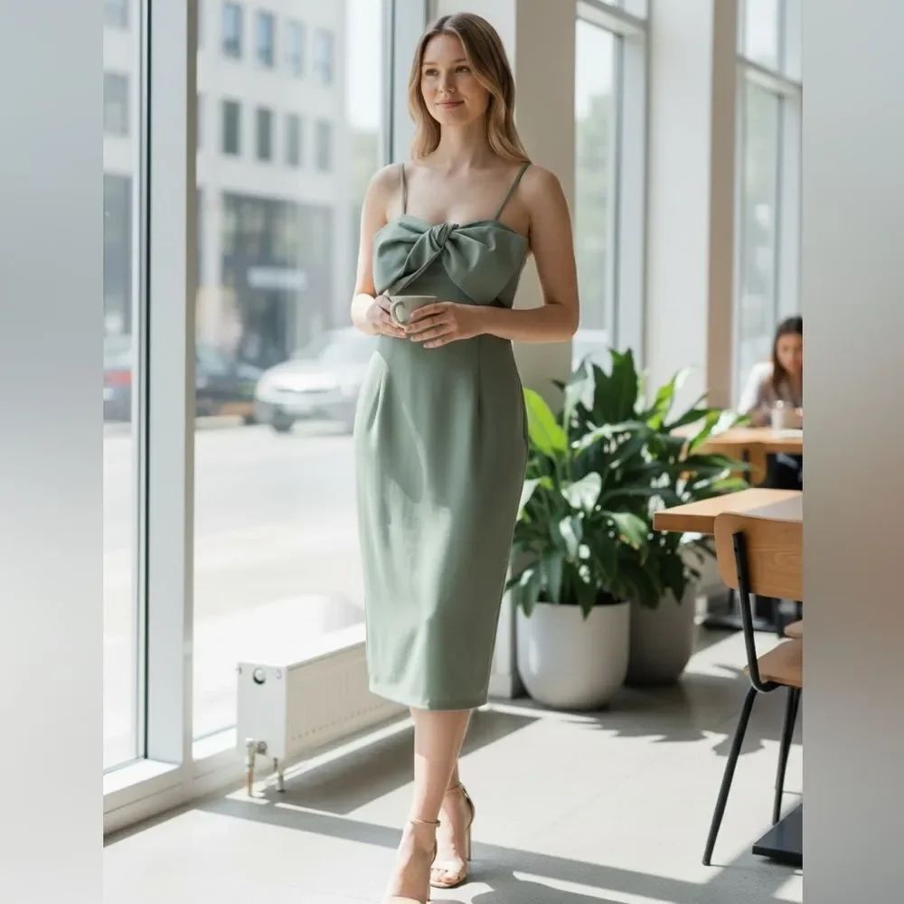 Shein Sage Dreen large bow spaghetti strap maxi midi dress size S